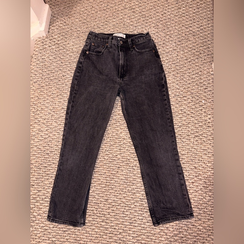 Abercrombie & Fitch Washed Black High-Rise Ankle Jeans